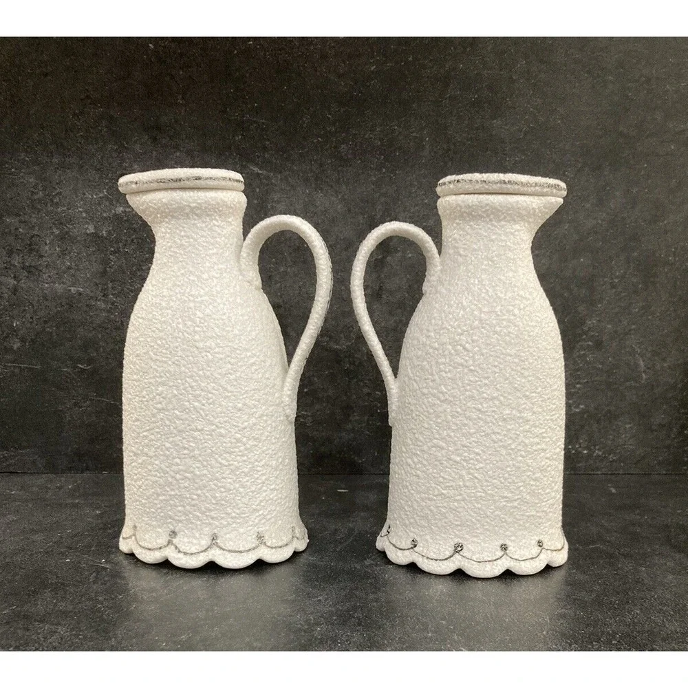 Textured Finish Ceramic Oil & Vinegar Cruet Set Strawberry Motif Vtg White MCM